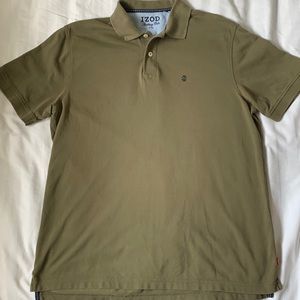 Izod Heritage Polo olive cotton piqué rib collar cuffs classic polo shirt EUC